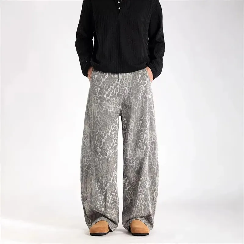 2026 Νέο Vintage Distressed Leopard Printed Y2K Jeans Ανδρικό High Street φαρδύ κυρτό τζιν παντελόνι Hip Hop Fashion Punk Jean — image 4