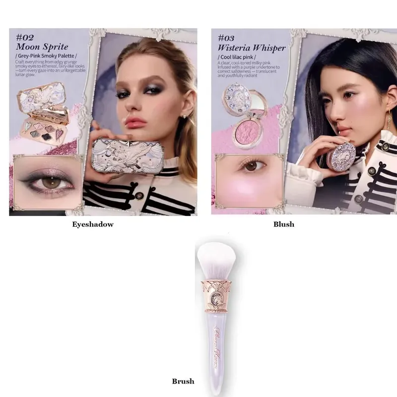 Flower Knows Moonlight Mermaid Series Glitter Eyeshadow Palette High Pigment Shell Κοσμήματα Blush Σετ πινέλου μακιγιάζ Ματ φινίρισμα — image 8