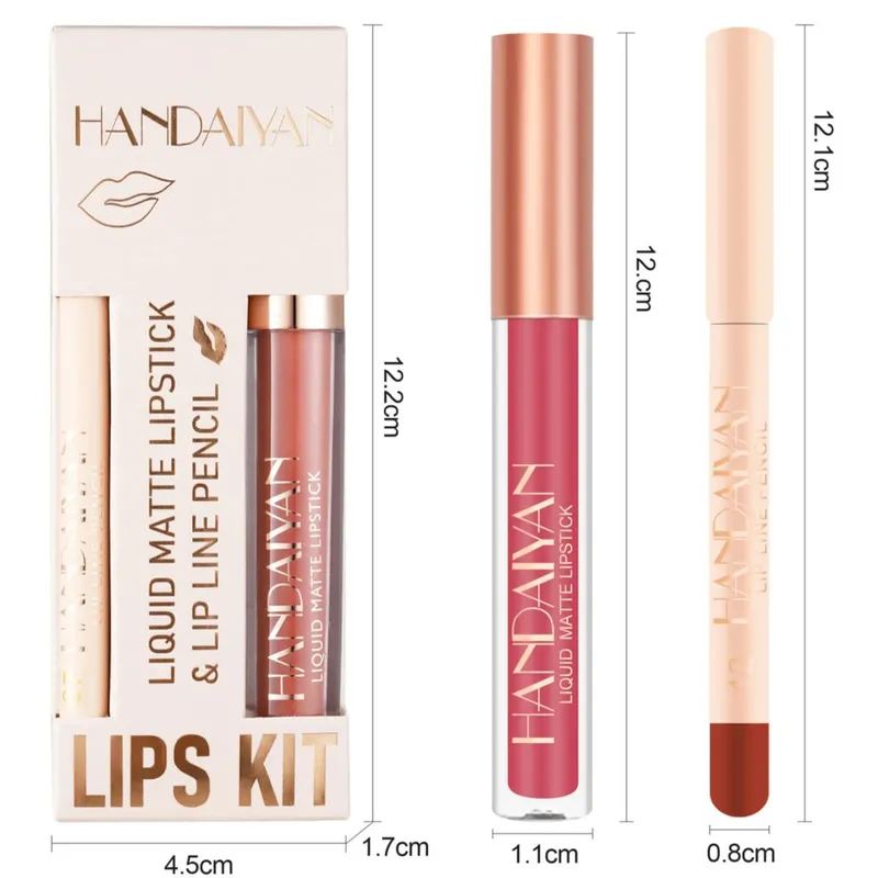 Pambabaeng 2-in-1 Lipstick Set na may Lip Liner Waterproof Long-lasting Korean Makeup Matte Finish Cosmetics Kit Libreng Pagpapadala
