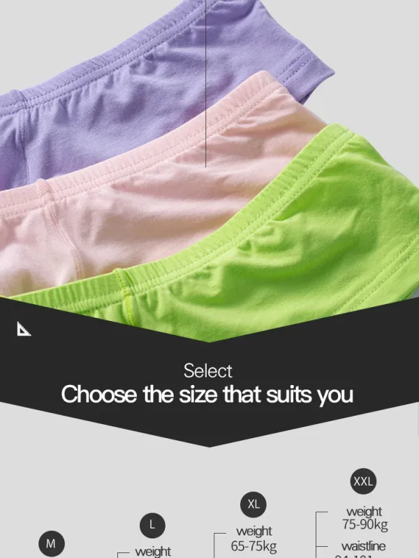 2PCS Low Rise Comfort Men Cotton Briefs Pink Soft Fabric Wide Waistband 3D Support Pouch Moisture Friendly Mens Underwear