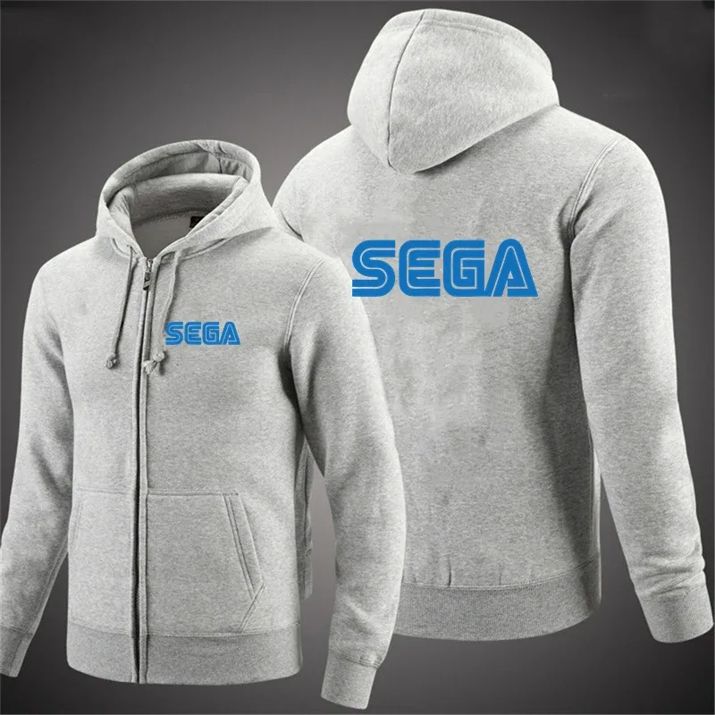 Sudaderas para hombre, jersey Sega de otoño, chaqueta informal con cremallera para hombre, Sudadera con capucha para exteriores, sudadera de otoño de Color sólido con cuello alto