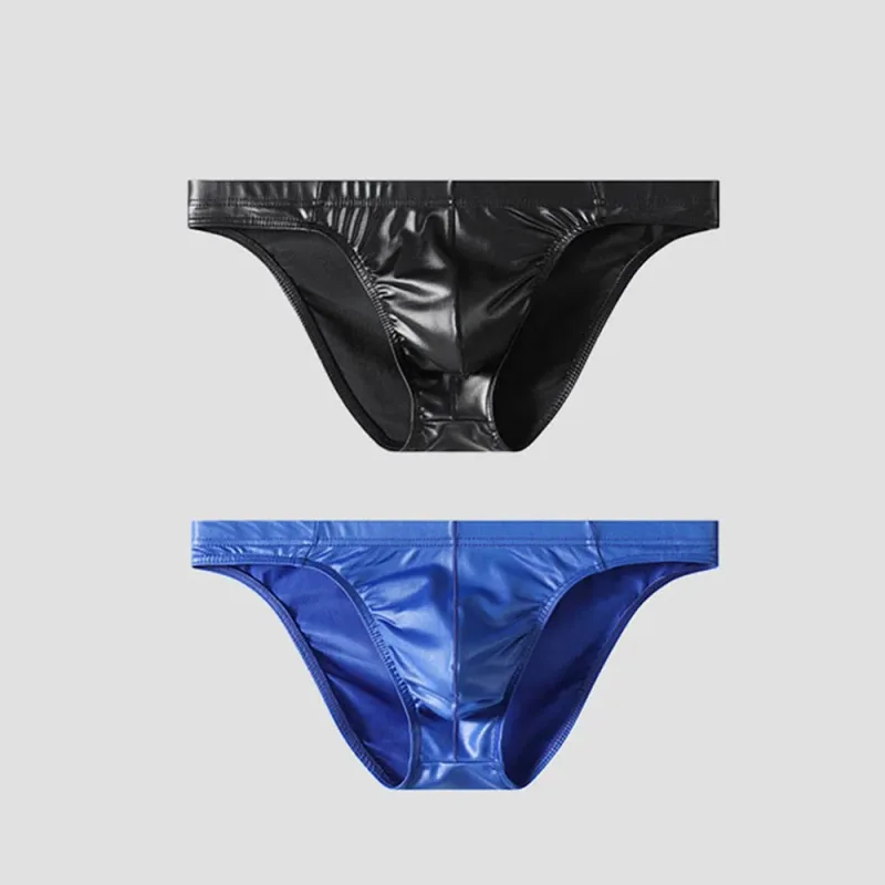 Sexy Briefs Underwear Men Faux Leather Sexy Underwear Briefs Low Waist Bulge Pouch Lingerie Panties Underpant Triangle Pants — image 4