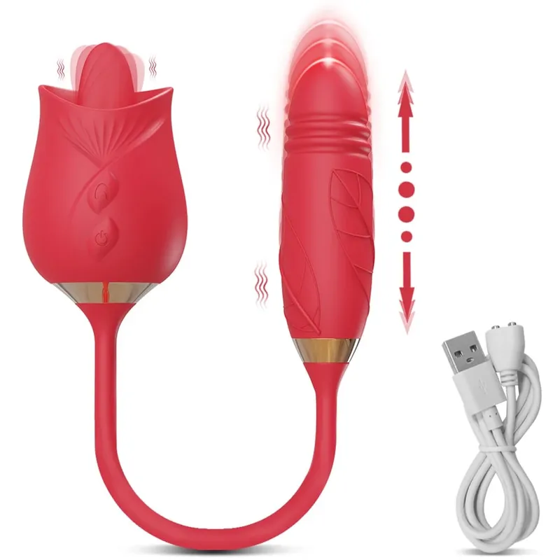Rose-Sucking Thrusting Dildo Vibrator for Women Nipple Clit Stimulator Vibrating Egg Tongue Licking Clitoris Sucker Sex Toys