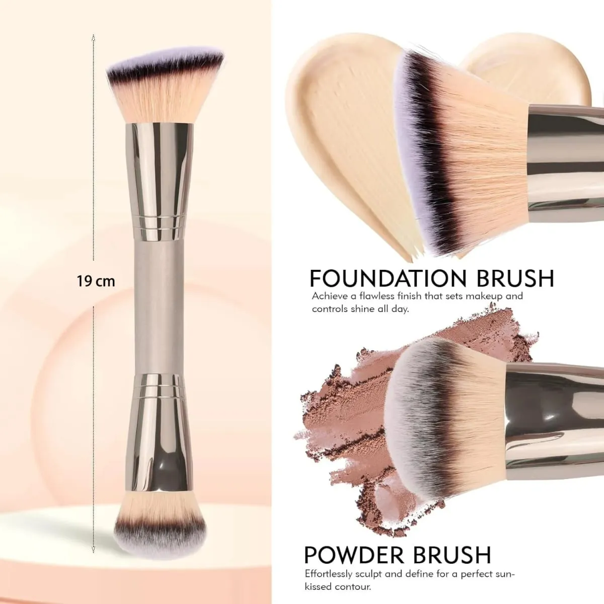 Dual Ended Foundation Brush for Liquid Powder Blush Concealer Contour Επαγγελματικό εργαλείο μακιγιάζ με θήκη ταξιδιού για γυναίκες κορίτσι — image 2