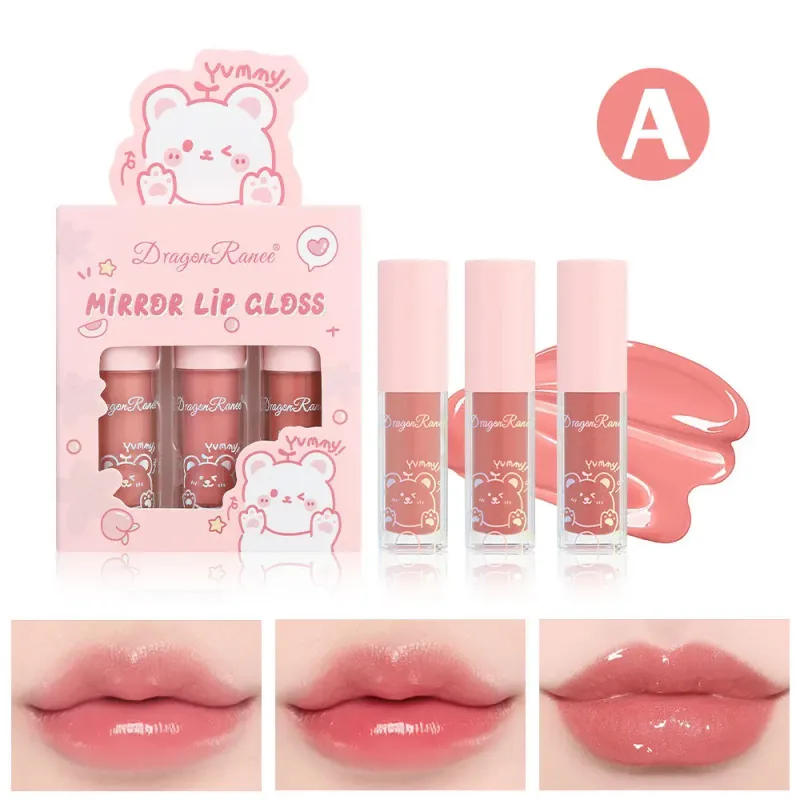 Dragon Ranee 3pcs Mirror Lip Gloss Set Hydrating Shining Lip Glaze Moisturizing Pearl Liquid Lipstick Cartoon Lip glosses Sets — image 9