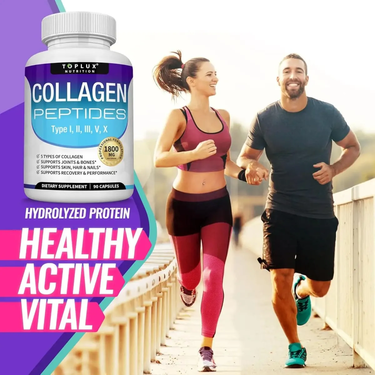 Multi Collagen Peptides Capsules 1800mg - Hydrolyzed Protein Collagen Complex Pills Promotes Skin & Hair Joint for Men Women