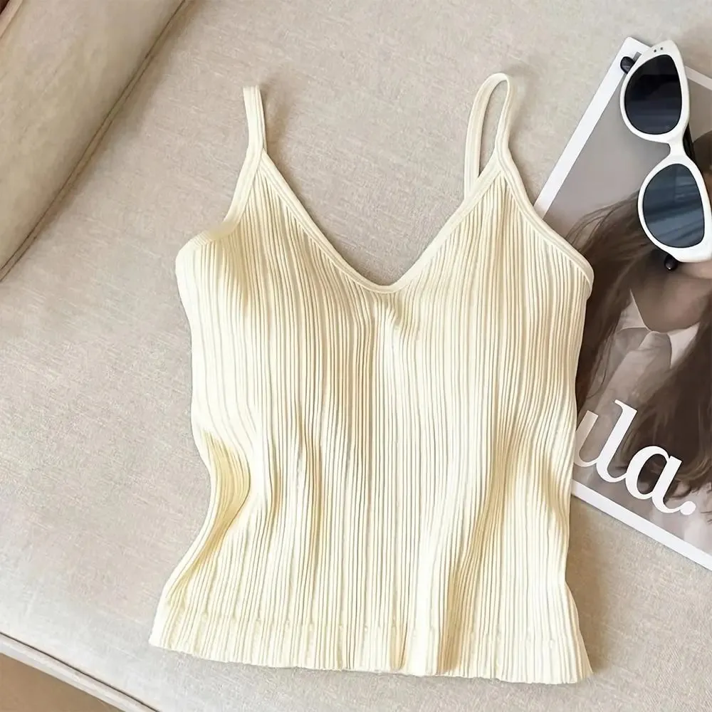 Új V-nyakú Camisole felső Ujjatlan belső viselet Halter alsóing egyrészes kupa francia stílusú fehérnemű nyár