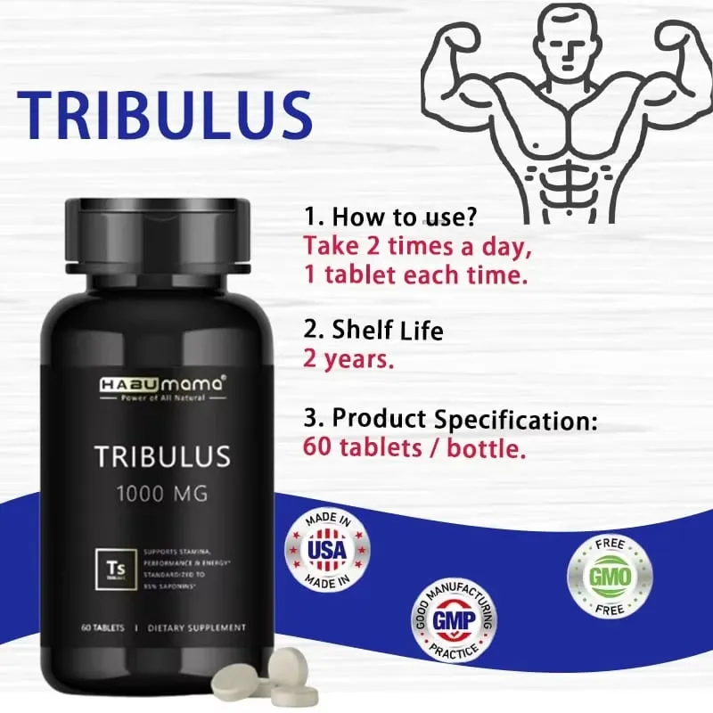 Ανδρικό συμπλήρωμα ενίσχυσης Tribulus Terrestris Pills High Purity που ενισχύει την ενεργειακή αντοχή και ταχεία δράση 60 ταμπλέτες