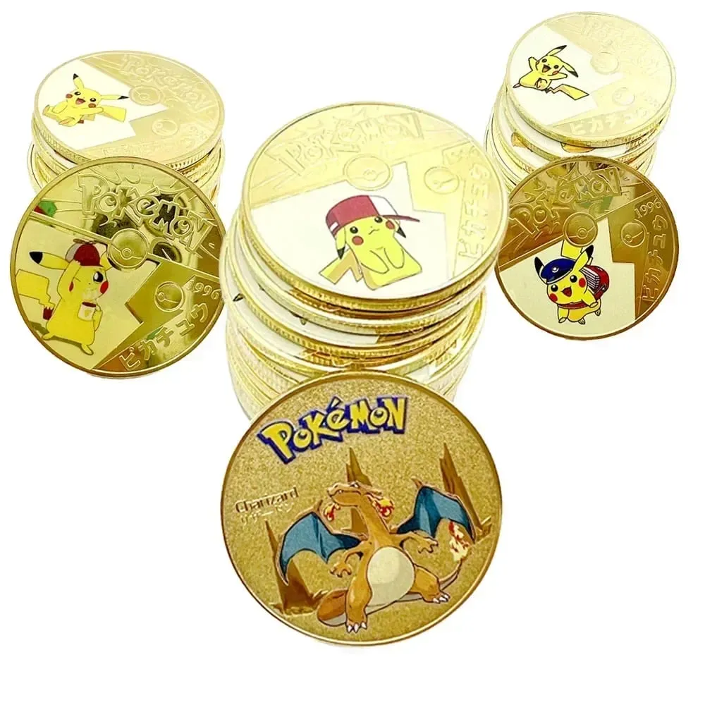Pokemon Đồng Tiền Vàng Pikachu Anime Đồng Tiền Kỷ Niệm Charizard Vàng Kim Loại Tròn Đồng Xu Đồ Chơi — image 5