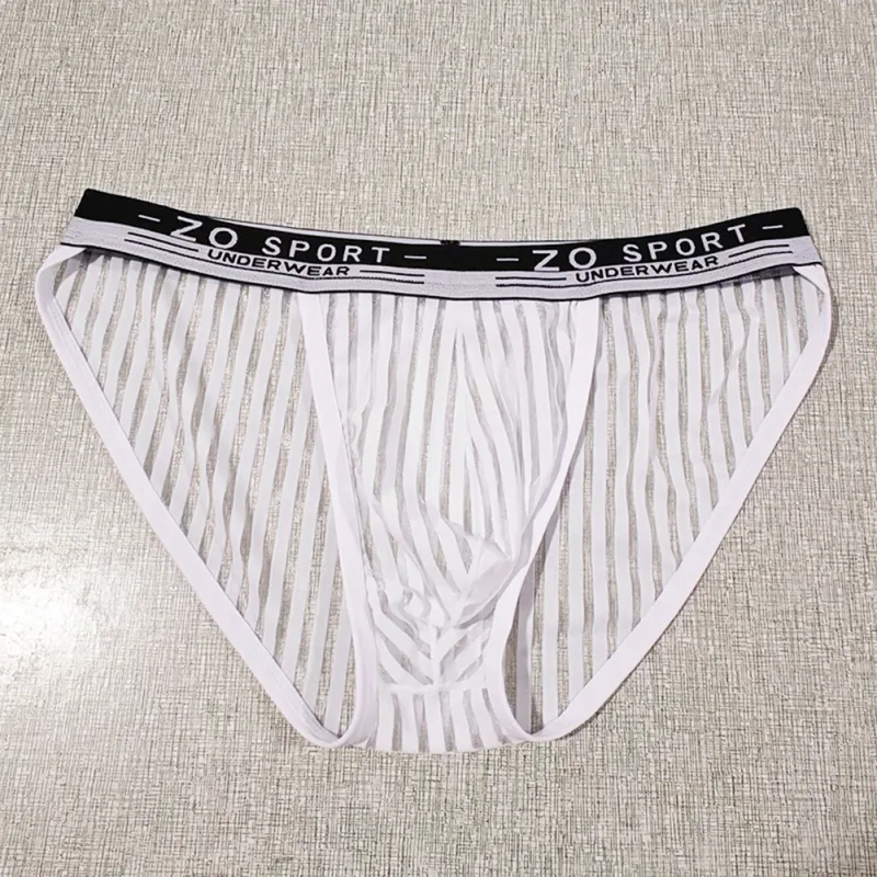 Striped Men's High Slit Sexy Pouch Underwear Ice Silk See Through Comfortable Male Triangle Briefs Man Underclothes