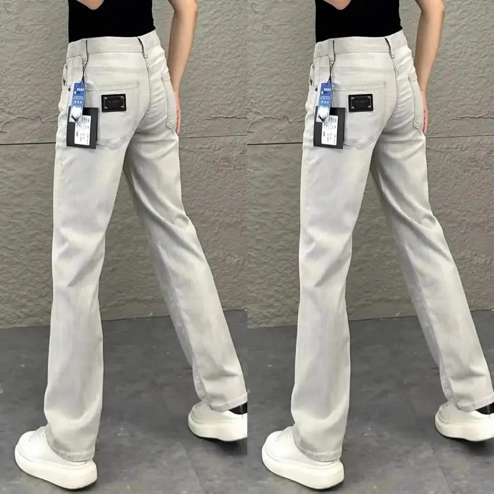2026 高級ジーンズ男性用オリジナルホワイトグレードレープジーンズ男性の夏の新スリムフィットトレンディなストレートレッグ痩身カジュアルパンツ