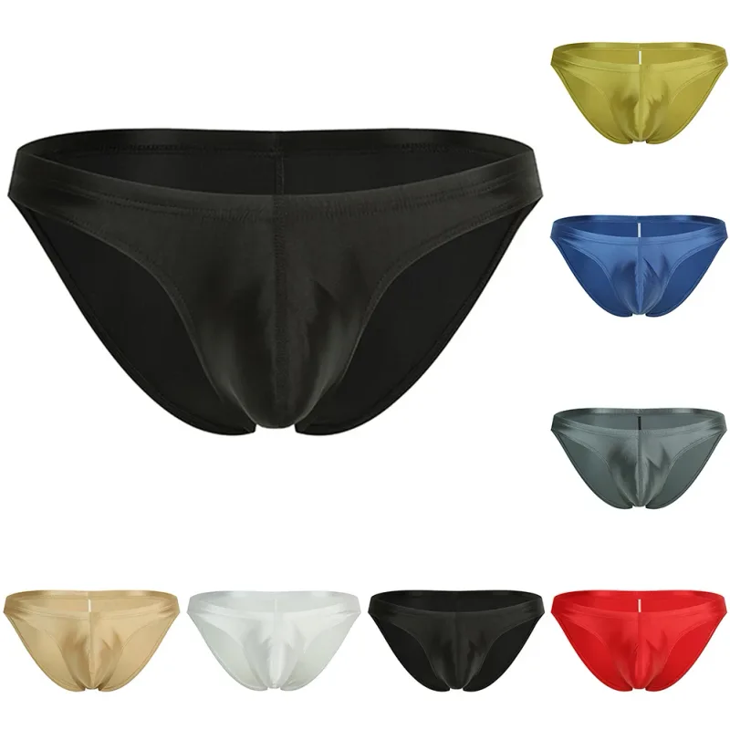 Mens Oil Shiny Glossy Silk Briefs Underwear Pouch Underpants Breathable Panties Low Rise Male Underpant Bikini — image 8