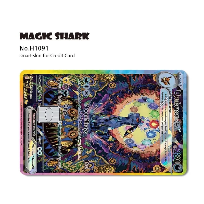 Magic Shark Mew Charizard EX Eevee Gengar Pikachu TCG Αυτοκόλλητο με ολογραφικό δέρμα λέιζερ για τραπεζική πιστωτική κάρτα