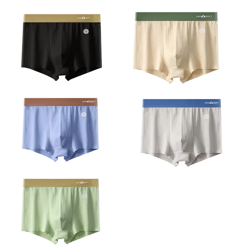 5Pcs Men Striped Boxer Briefs Soft Breathable Mid Waist Elastic Waistband Cotton Blend Men Underwear Shorts — image 14