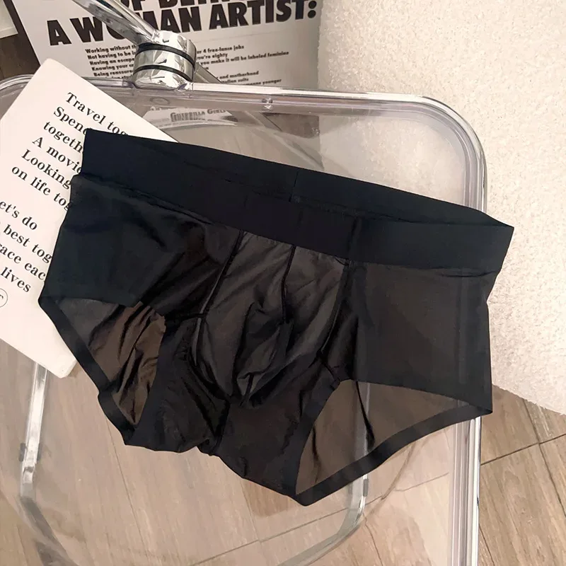 Transparent Men's Briefs Ultra-thin Ice Silk Quick Dry Panties Sexy U Bulge Pouch Man Underwear Breathable Underpants Cuecas