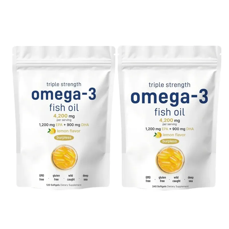 Συμπληρώματα Triple Strength Omega 3 Fish Oil 4200mg ανά μερίδα 120 μαλακές γέλη με γεύση λεμόνι Burpless EPA