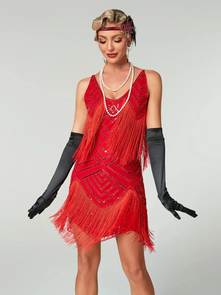 Flapper Roaring Plus Size 20s Great Lady Μίνι Κοντό Φόρεμα Gatsby με κρόσσια παγιέτα Beaded Lady Mini Tassels Φορέματα διακόσμησης — image 5