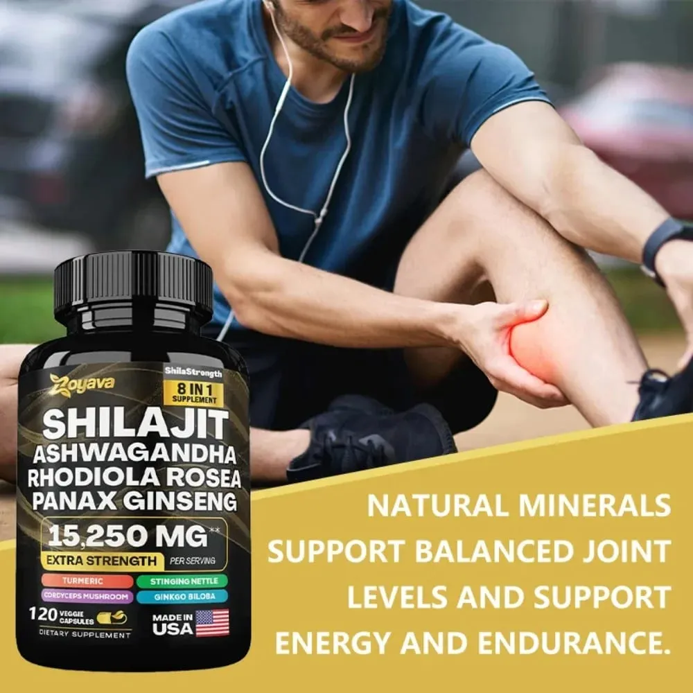 8 in 1 Supplements - Shilajit with Ginseng Ashwagandha for Brain Memory Concentration Energy Immune Health