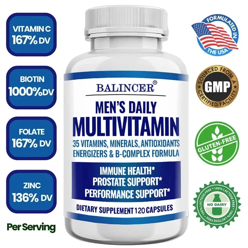 Men's Multivitamin - Contains vitamins B12 B6 zinc and selenium to support coordination heart immunity and prostate health