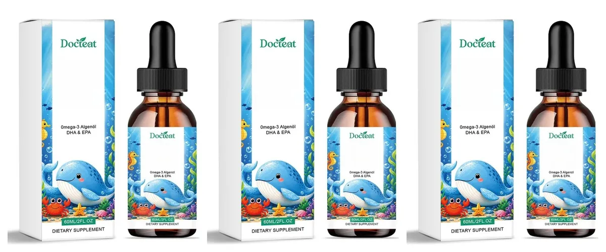Docteat növényi alapú omega-3 algaolaj DHA EPA folyékony cseppek gyerekeknek agy egészsége Vegán, nem GMO-mentes napi táplálkozás narancs 60 adag