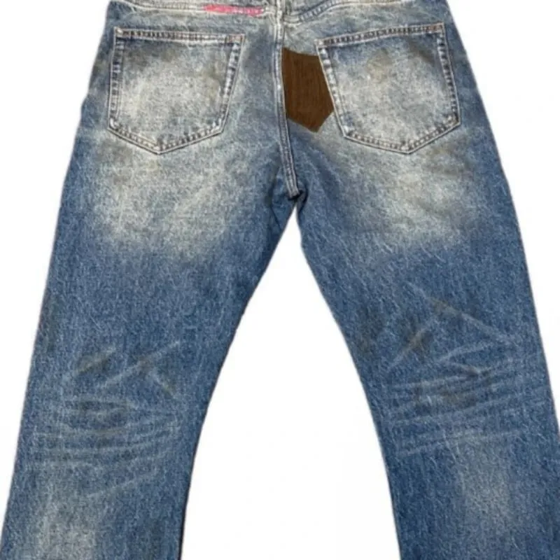 Férfi kiszélesedő farmernadrág Harajuku Vintage mosott farmer nadrág Distressed Patchwork kordbársony karcsúsított alkalmi utcai ruházat uniszex új tavaszi — image 6