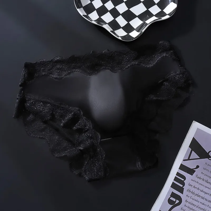 Men Triangle Panties Lace Trim Butterfly Knot Flower Pattern Thin Super Comfortable U Bulge Pouch Breathable Transparent Underwe