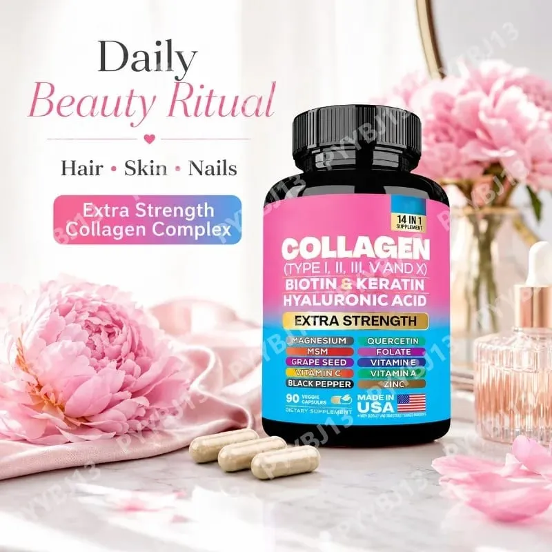 Collagen Biotin Keratin Hyaluronic Acid Capsules Extra Strength with Vitamin A C E and Zinc Skin Health 90 Κάψουλες — image 6