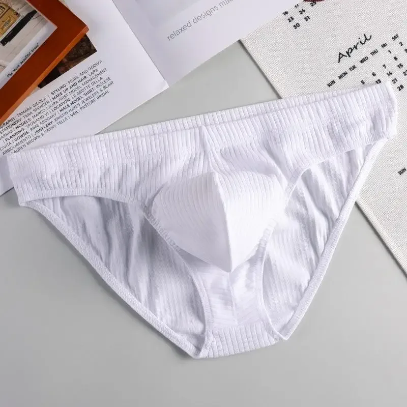Heren sexy kort geribbeld katoen ademend comfortabel zweetabsorptie sportondergoed jeugd lage taille U bolle buidelonderbroek