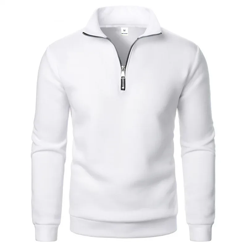Printemps automne nouveau décontracté demi fermeture éclair col montant sweat tendance Simple mince hommes pull à manches longues hauts hommes sweat