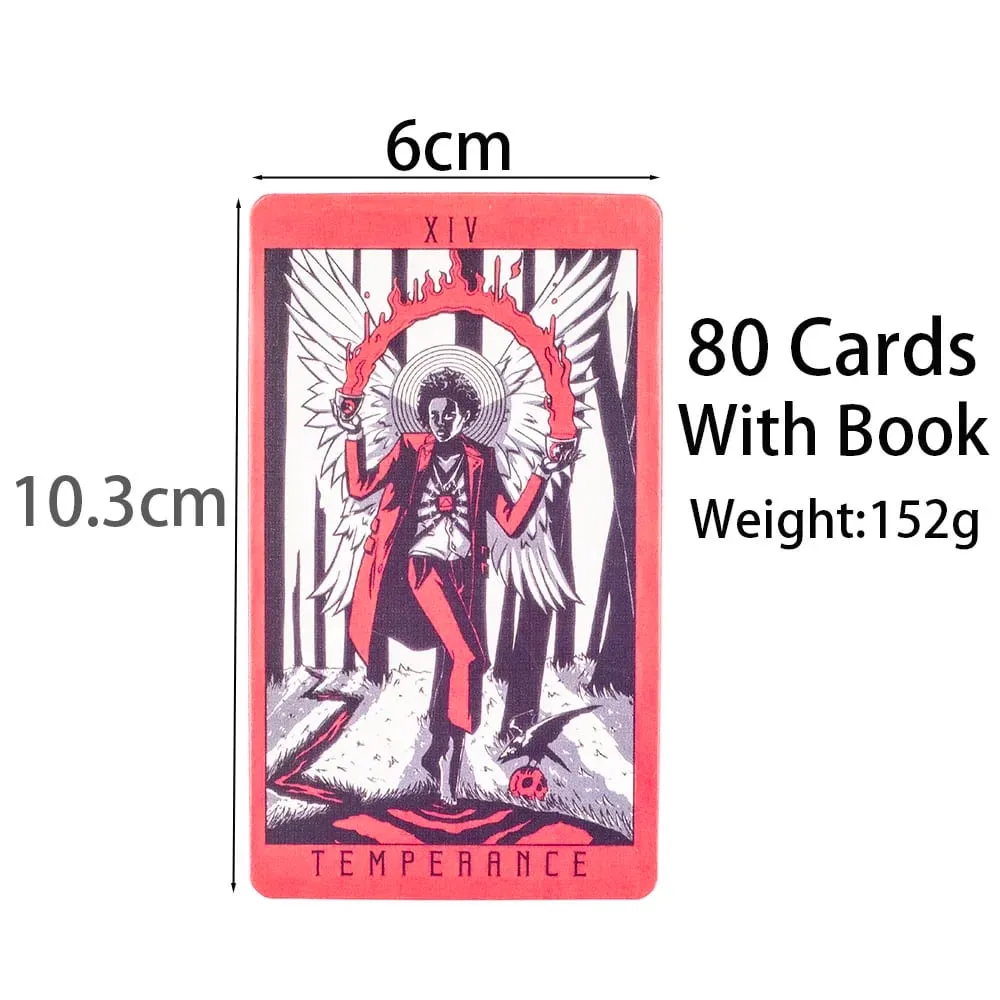 Lost Hollow Tarot 80 kártyás játékkészlet útmutatóval - piros aranyozott élekkel, tökéletes családi bulikhoz, kompakt méret 10,3x6 cm