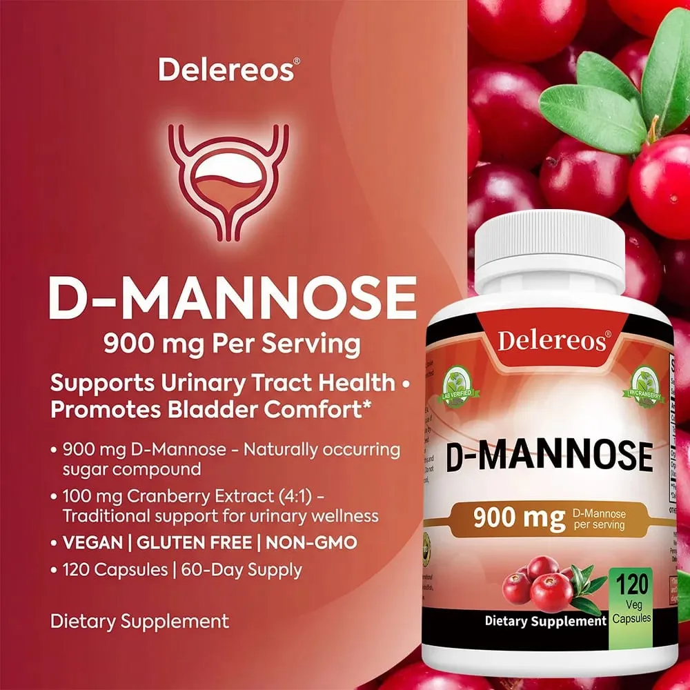 Βιολογική D-Mannose 900 mg ανά μερίδα 120 κάψουλες Υποστηρίζει σθεναρά τον καθαρισμό του ουροποιητικού συστήματος στις γυναίκες και την υγεία του προστάτη στους άνδρες
