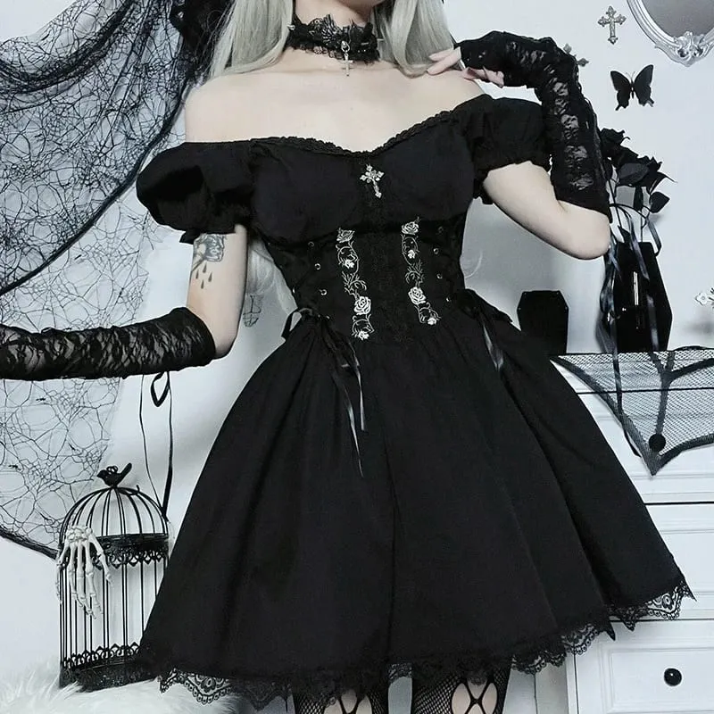 Mall Gothic Emo Jacquard Φορέματα σε γραμμή Α Goth Φόρεμα Κομψό Grunge Ruched Bandage Partywear Punk Black Women Halloween Club Dress