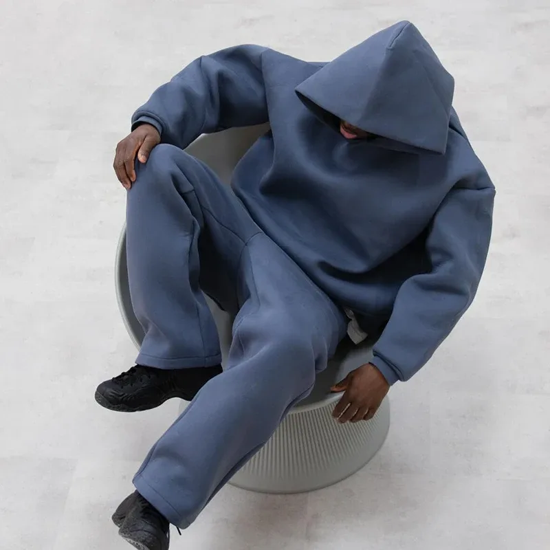 Erkek Sonbahar Yeni 2 Parça Set Rahat Katı çiftin Kapşonlu Kazak Gevşek Sweatpants Koşu Kazak Pantolon Kıyafetler Takım Elbise — image 5