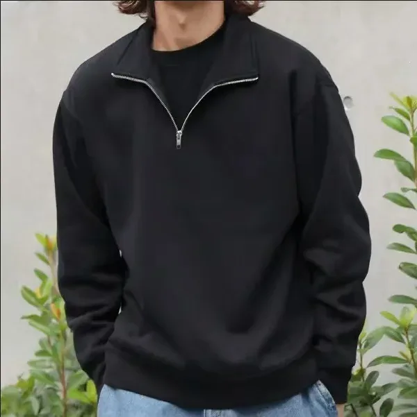 Printemps automne nouveau décontracté demi fermeture éclair col montant sweat tendance Simple mince hommes pull à manches longues hauts hommes sweat