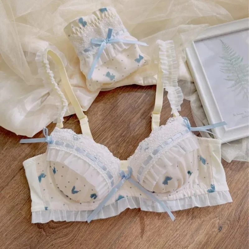 Nippon's Pure Desire Aranyos Princess stílusú vékony kupa melltartó szett Print Cute masnis melltartó Kényelmes csipke fehérnemű Fehérnemű Gothic — image 8