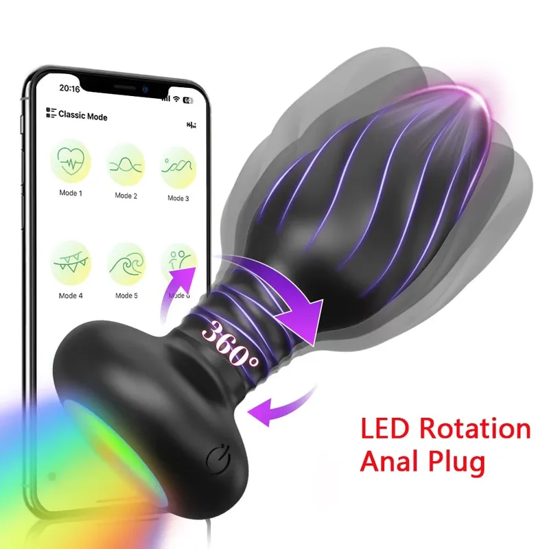 APP Control Rotation Butt Plug Anal Vibrator לגברים נשים 360° Wiggle מכשיר לעיסוי ערמונית אנאלי פלאג לצעצוע מין הומוסקסואלים לגברים