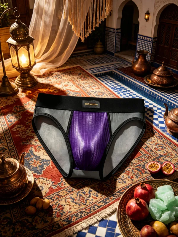 Mens Briefs Patchwork Sheer Mesh Vertical Stripe Gloss Pouch Low Waist Wide Elastic Waistband Breathable Male Underwear DP923