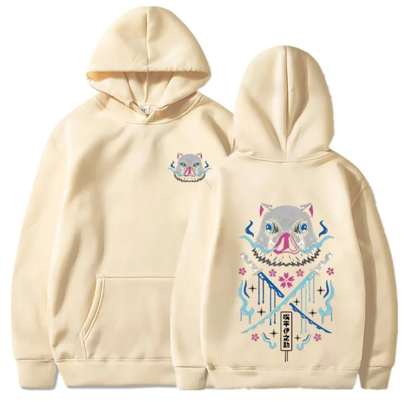 Inosuke Anime Hoodies Herr Dam Kimetsu no Yaiba Kawaii Manga Sweatshirts Gothic Harajuku Hood Pullover Casual Streetwear