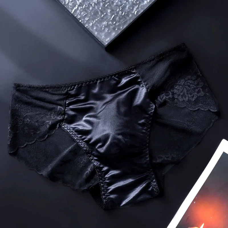 Men Sexy Lace Briefs Low Waist Floral Sheer Mesh Underwear 3D U Convex Pouch Underpants Breathable Male Lingerie