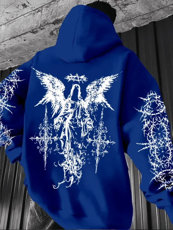 Gotik Tarzı Melek Baskı Hoodies Erkek Kadın Açık Sokak Rahat Spor Trendi Hip-Hop Çift Uzun kollu Sonbahar Kış Kazak