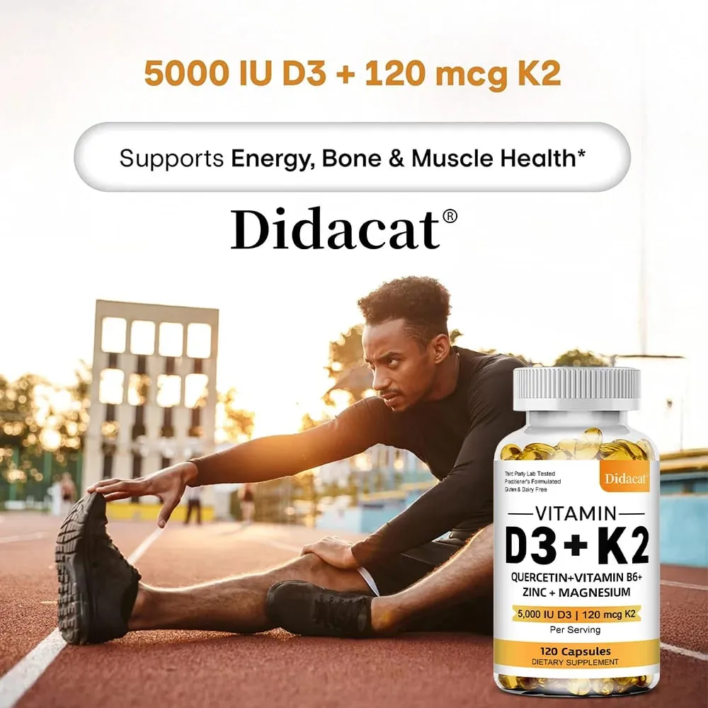 D3 + K2 Vitamin Dietary Supplement - Bone and Heart Health Support Help Regulate Calcium Metabolism - 120 Softgels