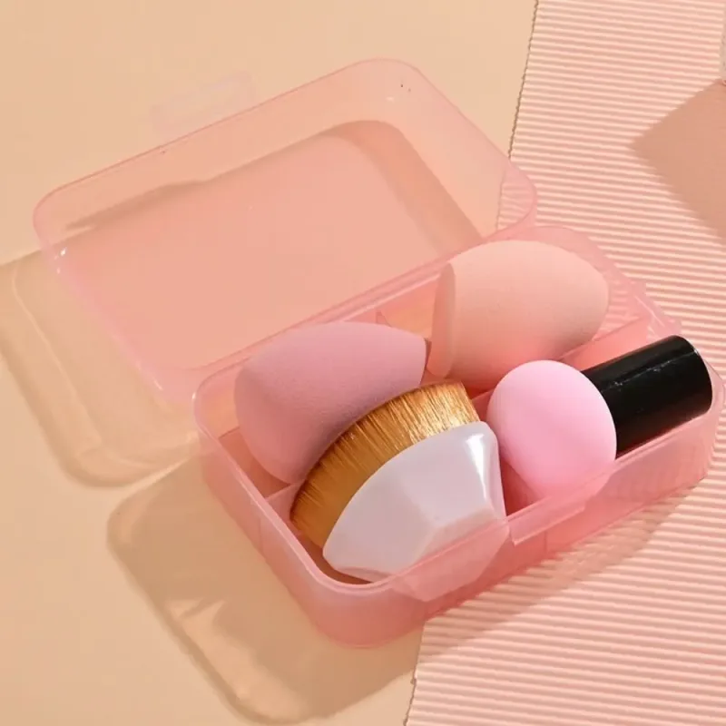 4 db Beauty Pro alapozó kozmetikai puff készlet száraz nedvesen használható sminkeszköz varázsecsetek dobozos szivacsporos sminkkel