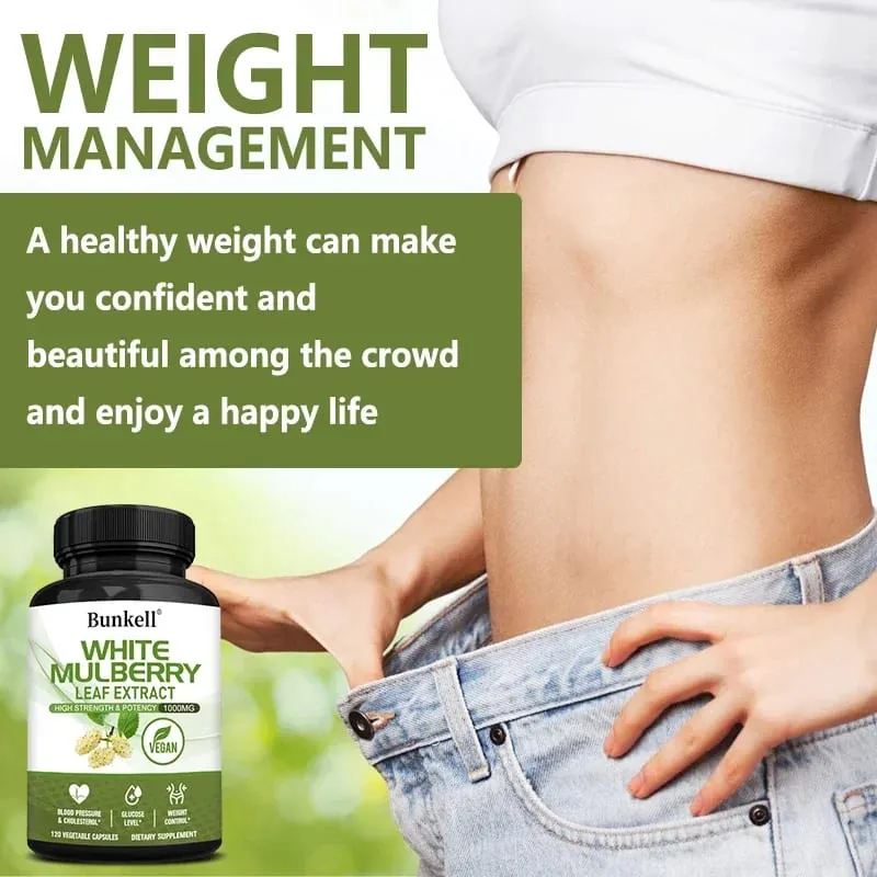 White Mulberry Leaf Extract 1000mg - 120 Capsules White Mulberry Leaf Non-GMO Gluten-Free Supplement High Strength & Potency