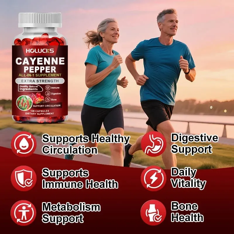 Cayenne Pepper Capsules with Vitamin D3 K2 Blood Circulation Promote Digestion Boost Metabolism Support Joint Bone Health