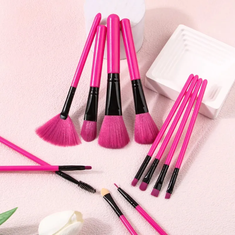 12 Stuks Roze Make-Up Kwasten Set Make Up Concealer Blush Poeder Borstels Oogschaduw Markeerstift Foundation Brush Cosmetische Schoonheid Gereedschap