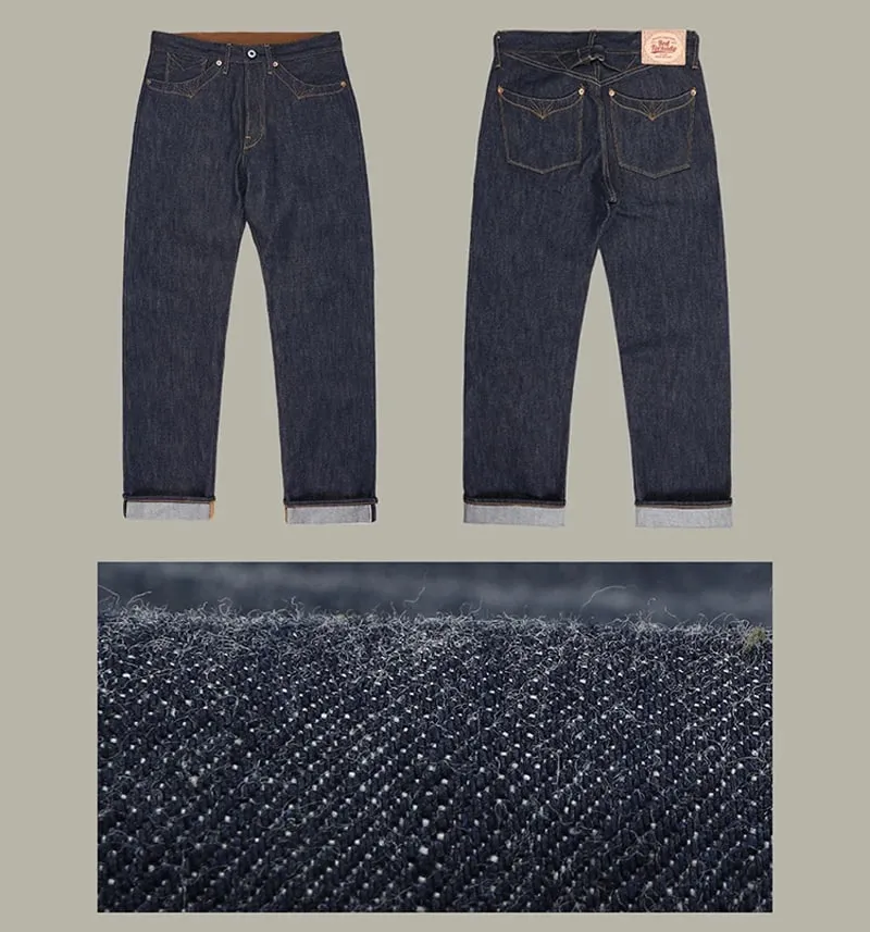 Κόκκινο τζιν Tornado 350 Selvedge με σχέδια με ραφές τσέπης Πόρπη πίσω 14oz Ακατέργαστο τζιν παντελόνι — image 7
