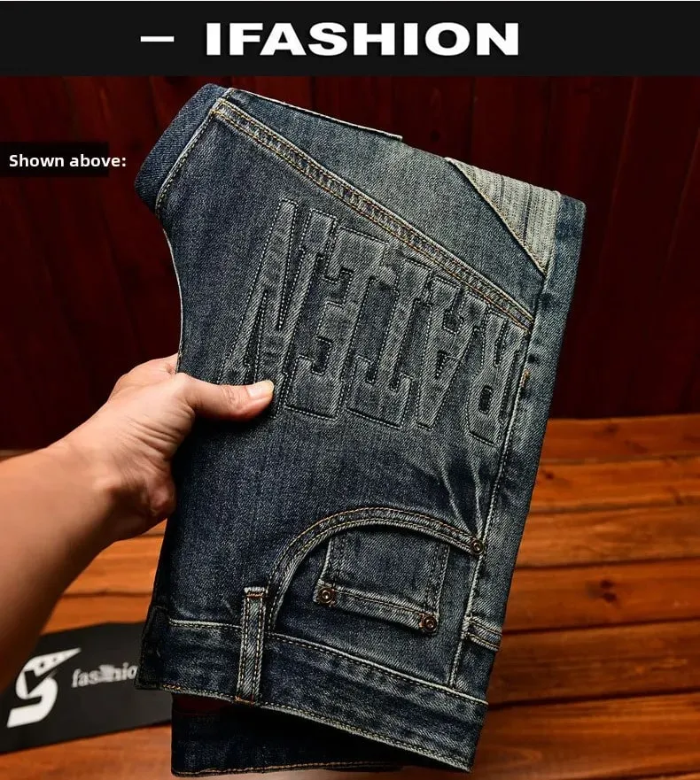 Υψηλό ρετρό τζιν για άνδρες slim fit μικρά πόδια ελαφριά πολυτελή τάση φθινοπωρινό στυλ απλό και casual μακρύ παντελόνι