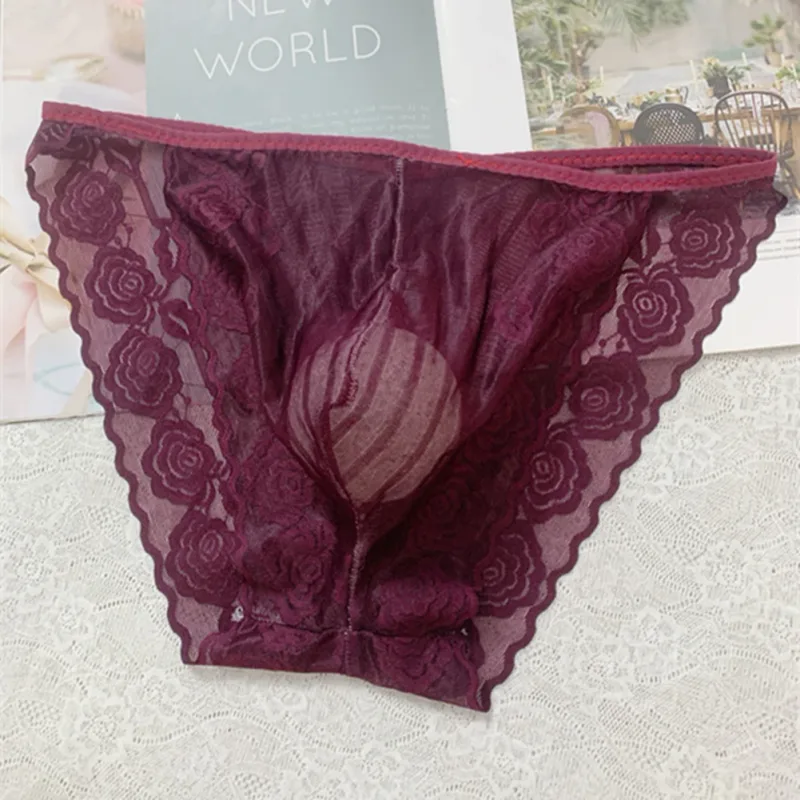 Men Seamless Lace Extreme Men's Panties Mesh Sheer Very Hot Lingerie Gay Sissy Bulge Pouch Bikini Briefs Underwear Underpants