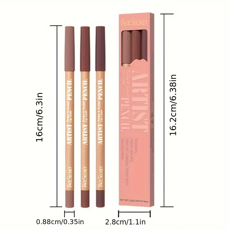 Face Secret 3 τμχ Σετ Nude Lip Liner Φυσικό ματ μακράς διαρκείας αδιάβροχο μακιγιάζ με μολύβι χειλιών με γάντζο γραμμής υψηλής χρωστικής