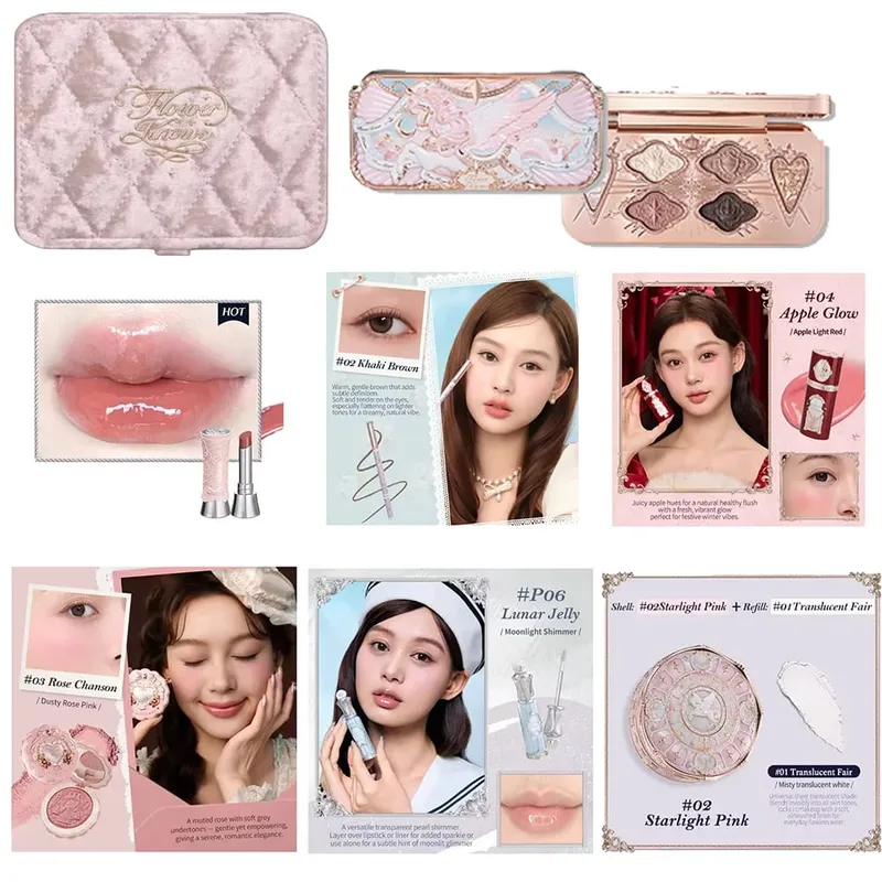 Flowerknows Strawberry Cupid All-in One Gift Box Κιτ μακιγιάζ Επαγγελματική παλέτα Swan Blusher Blush Set Lip Cream Flower Knows